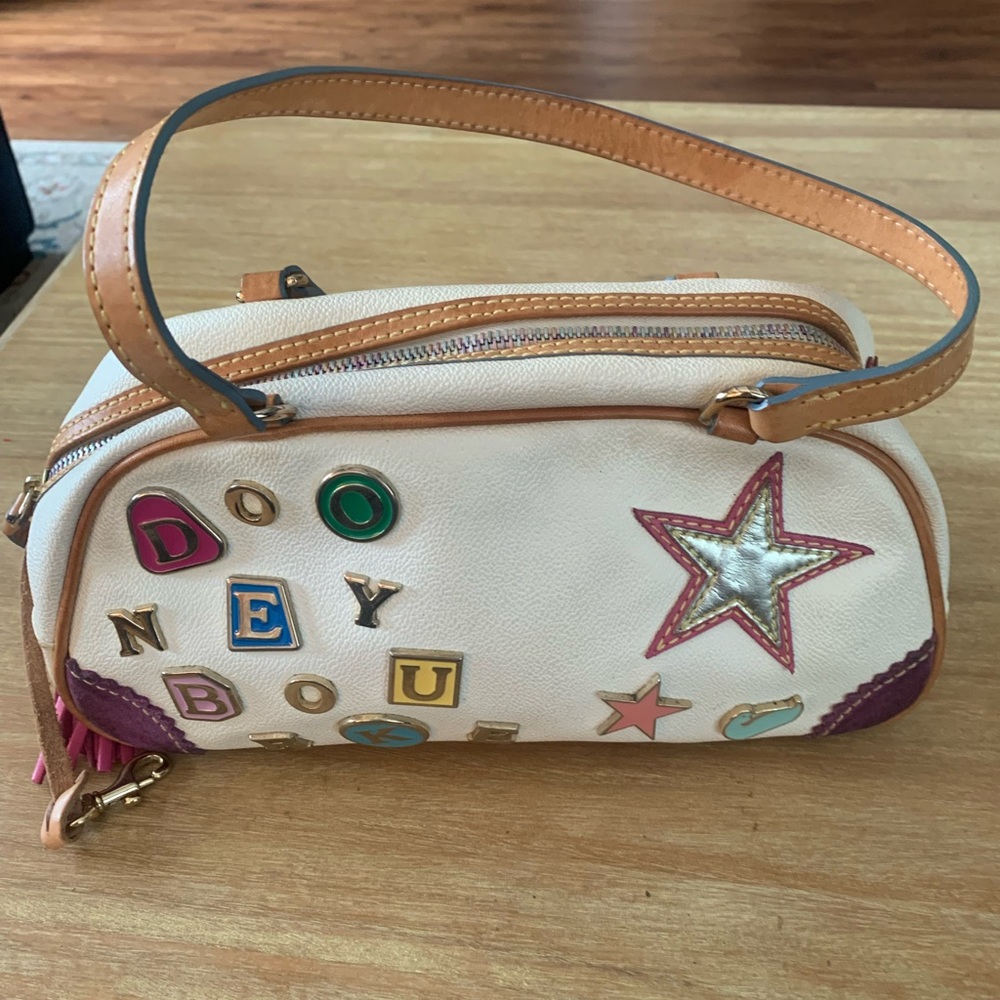 Dooney & Bourke Cream and Tan Shoulder Bag with Multicolor Accents